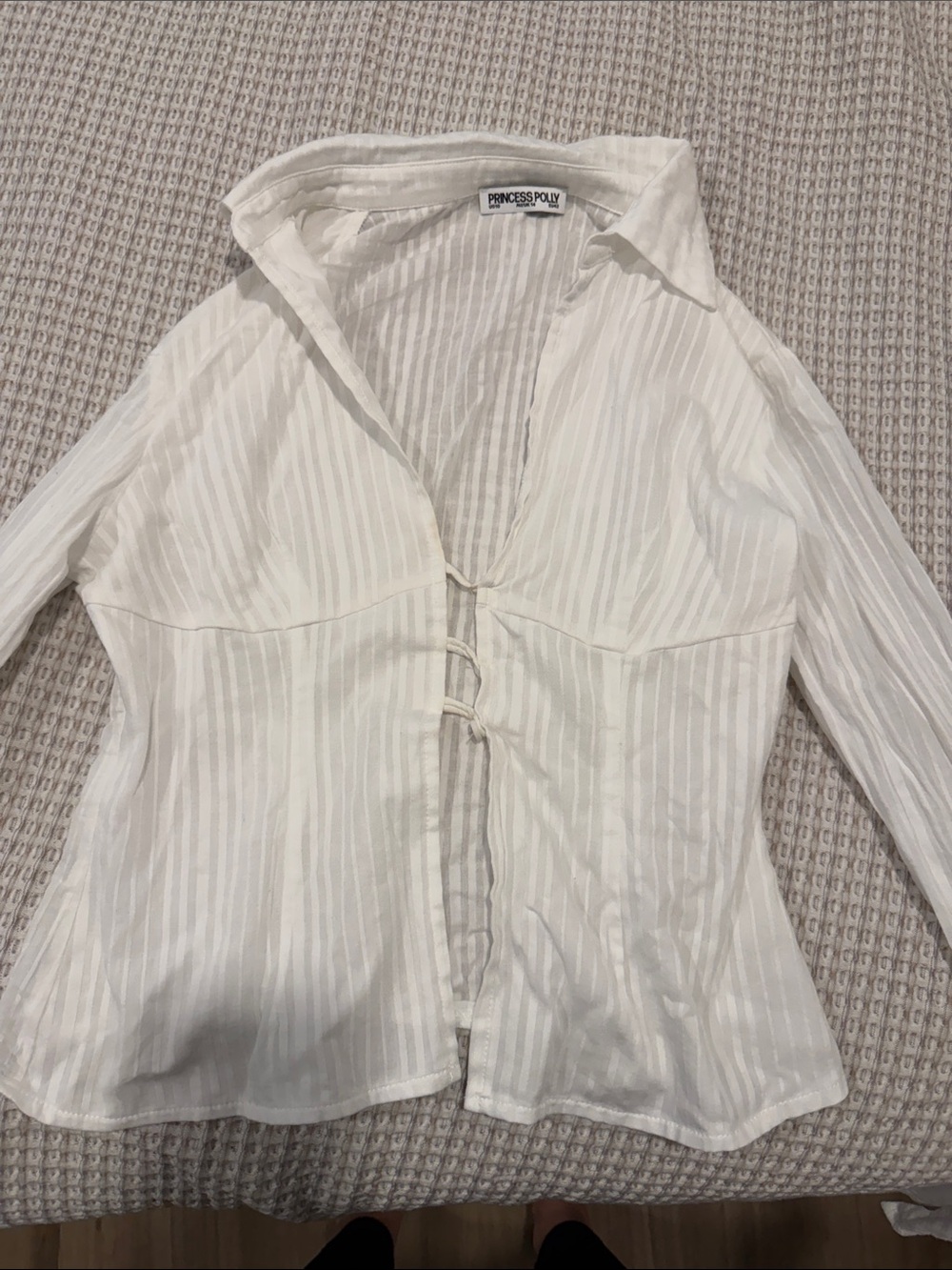 Princess Polly White  Tie-Front Collared Blouse